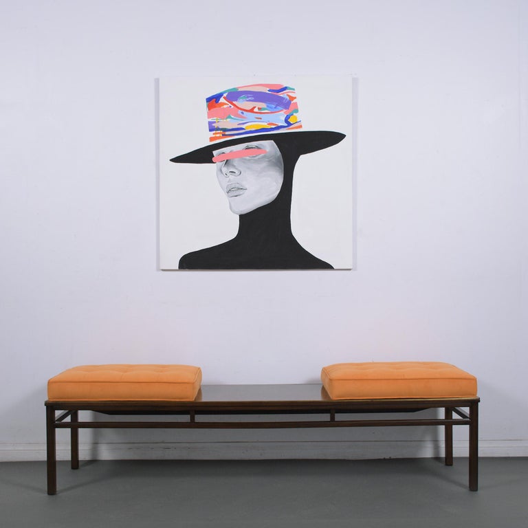 This extraordinary contemporary wall painting has been remarkably executed on canvas. This remarkable painting is inspired by a nostalgic mystery woman in the artist's life. The artist captures the woman's appearance as being dark and mysterious,