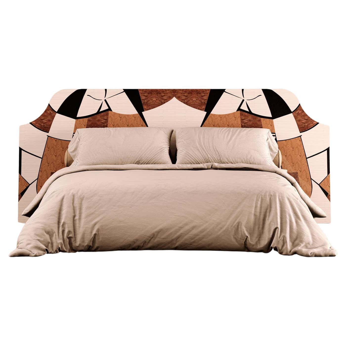 21st Century Contemporary Bed Modern Wood Headboard Marquetry Abstract ...