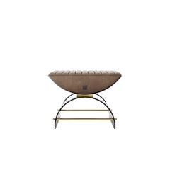 21st Century Contemporary Beige Stool Upholstered Suede and Black Anodized Iron