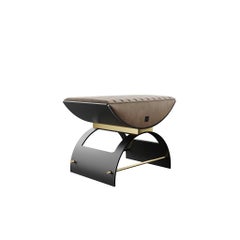 21st Century Contemporary Beige Stool Upholstered Suede and Black Anodized Iron