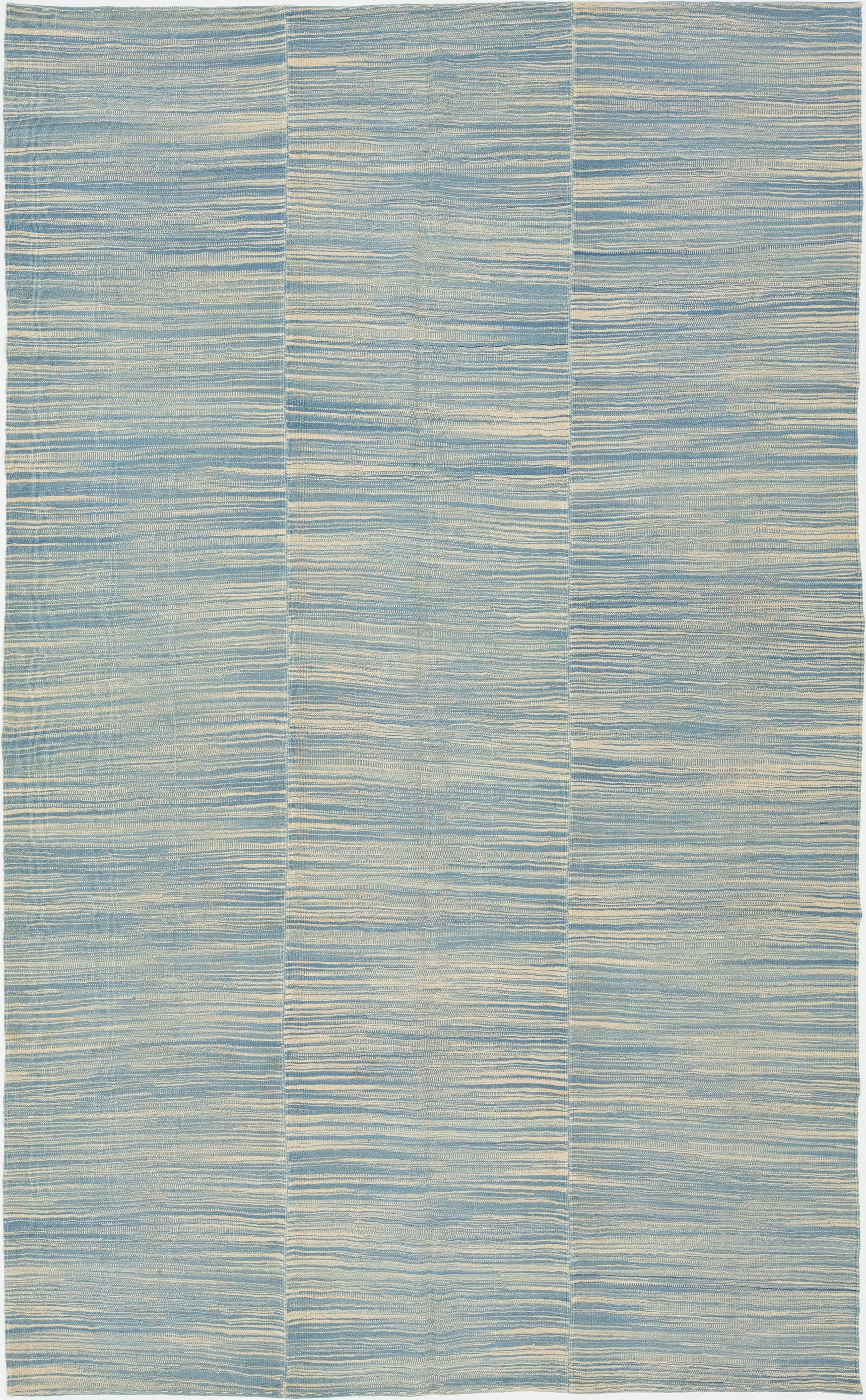 Contemporary Blue/Beige Turkish Kilim Flatweave Wool Rug im Angebot 3