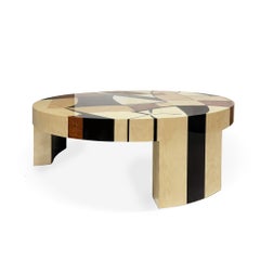21st Contemporary Coffee Center Round Table Abstract Wood Marquetry by HOMMÉS