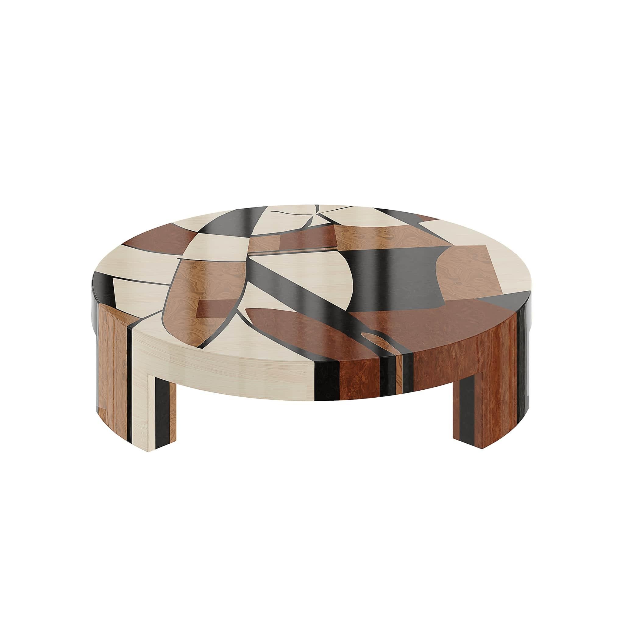 Austria Center Table is a stylish assembly of different types of wood. With a sincere texture, the marquetry coffee table is the pièce de résistance of a nature-inspired interior.  Style this remarkable accent table with Austria Side Table for