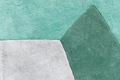 21st Century Contemporary Colorful Geometric Rug, Hand Tufted Wool, Green Tones