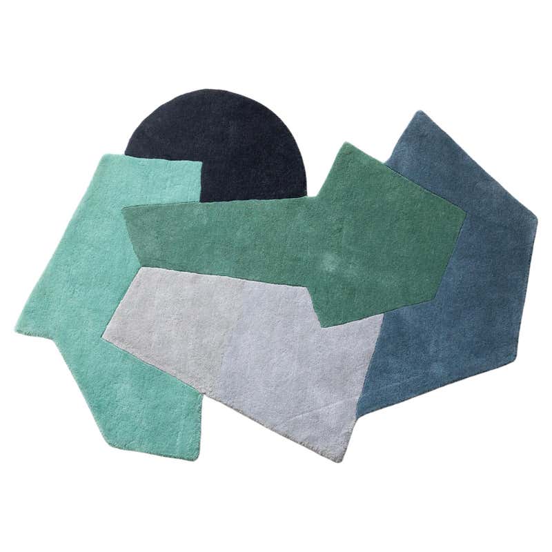 Irregular Shape Modern Style with Blue Green Grey Rug by Rag Home For ...