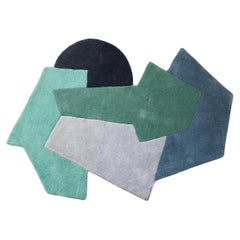 21st Century Contemporary Colorful Geometric Rug, Hand Tufted Wool, Green Tones