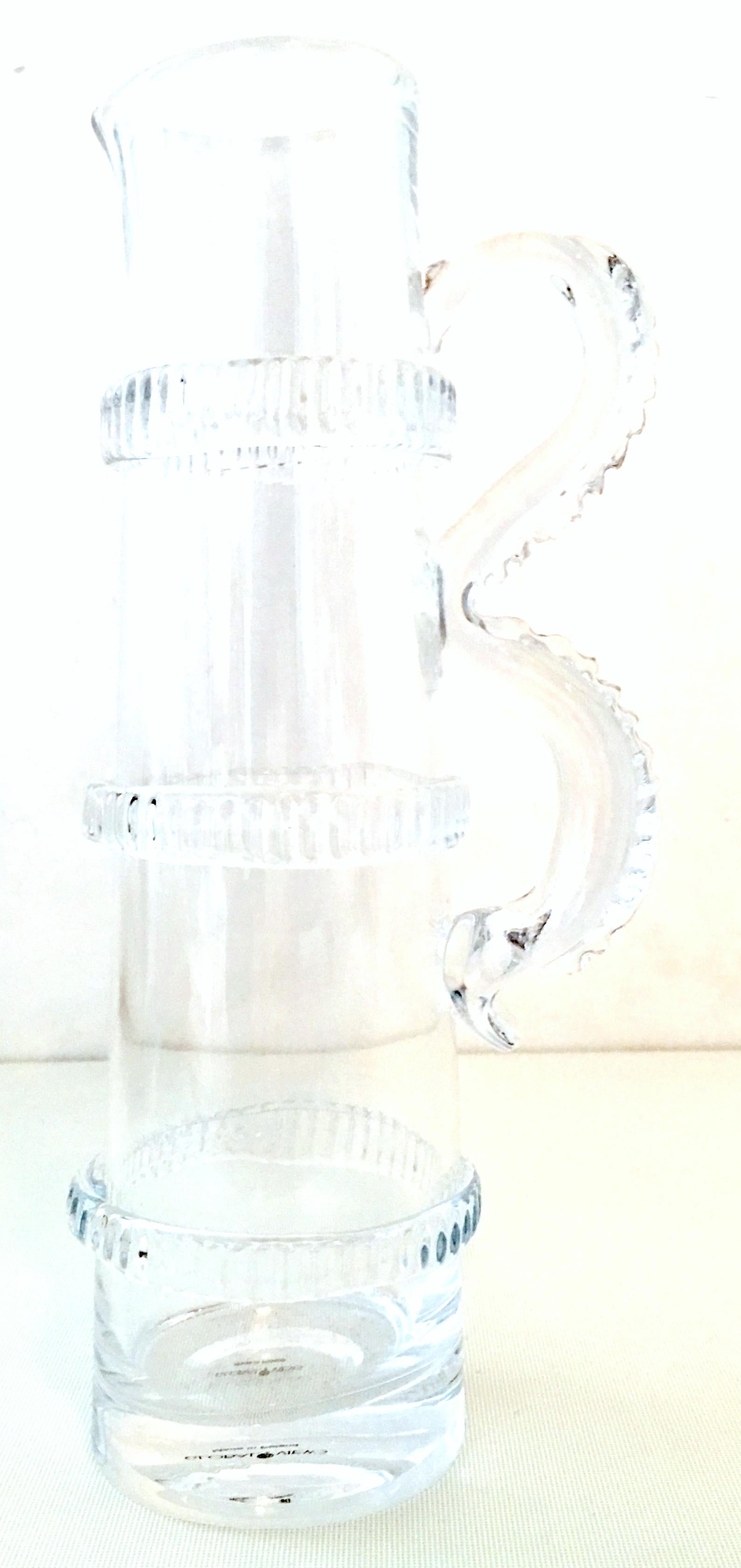 21st Century Contemporary & new cut to clear crystal faux bamboo motif with applied handle beverage pitcher.