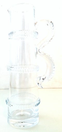 21st Century Contemporary Crystal Faux Bamboo Motif Handled Beverage Pitcher