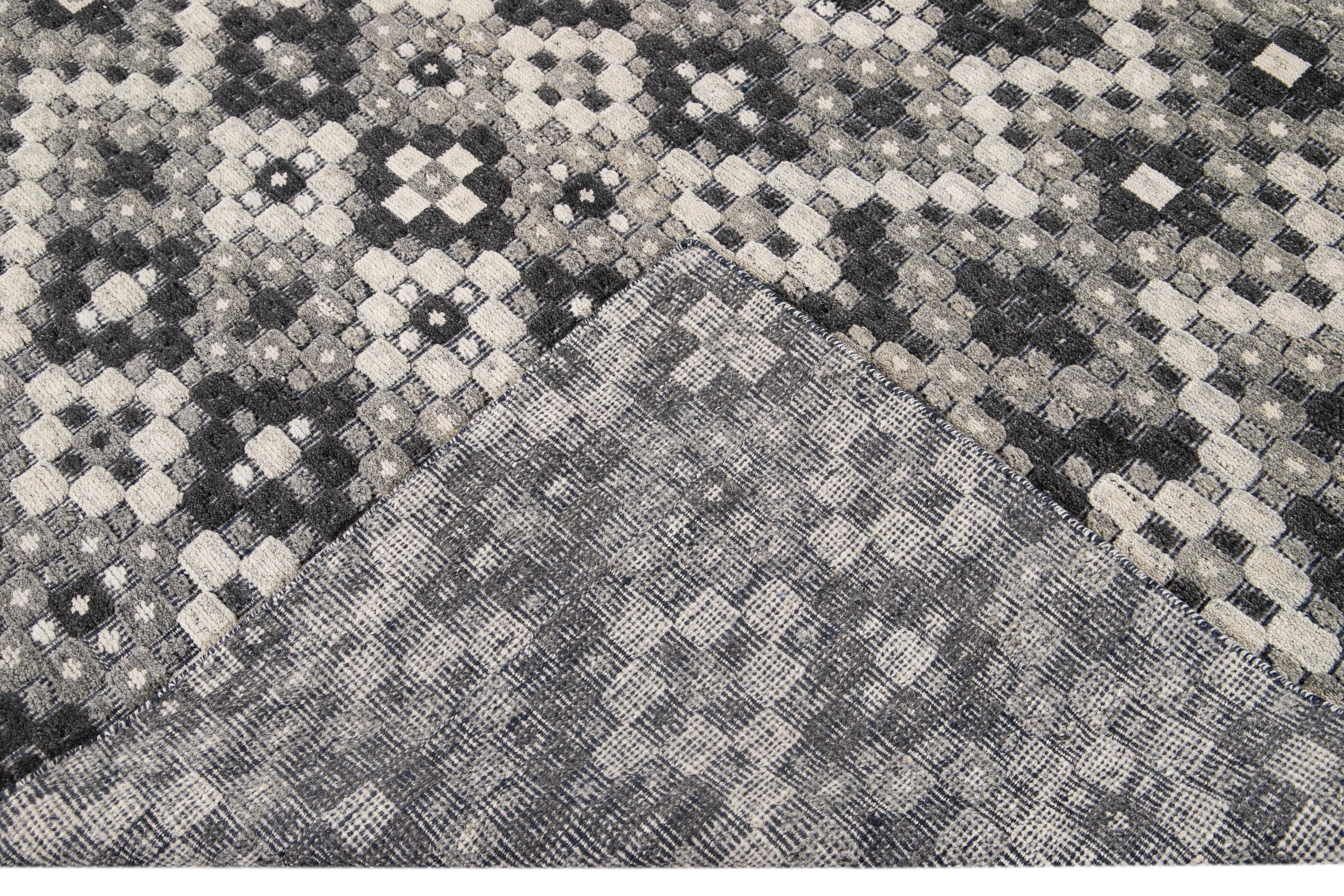Allover Designed Soumak Wool Rug in Gray Tones For Sale 4
