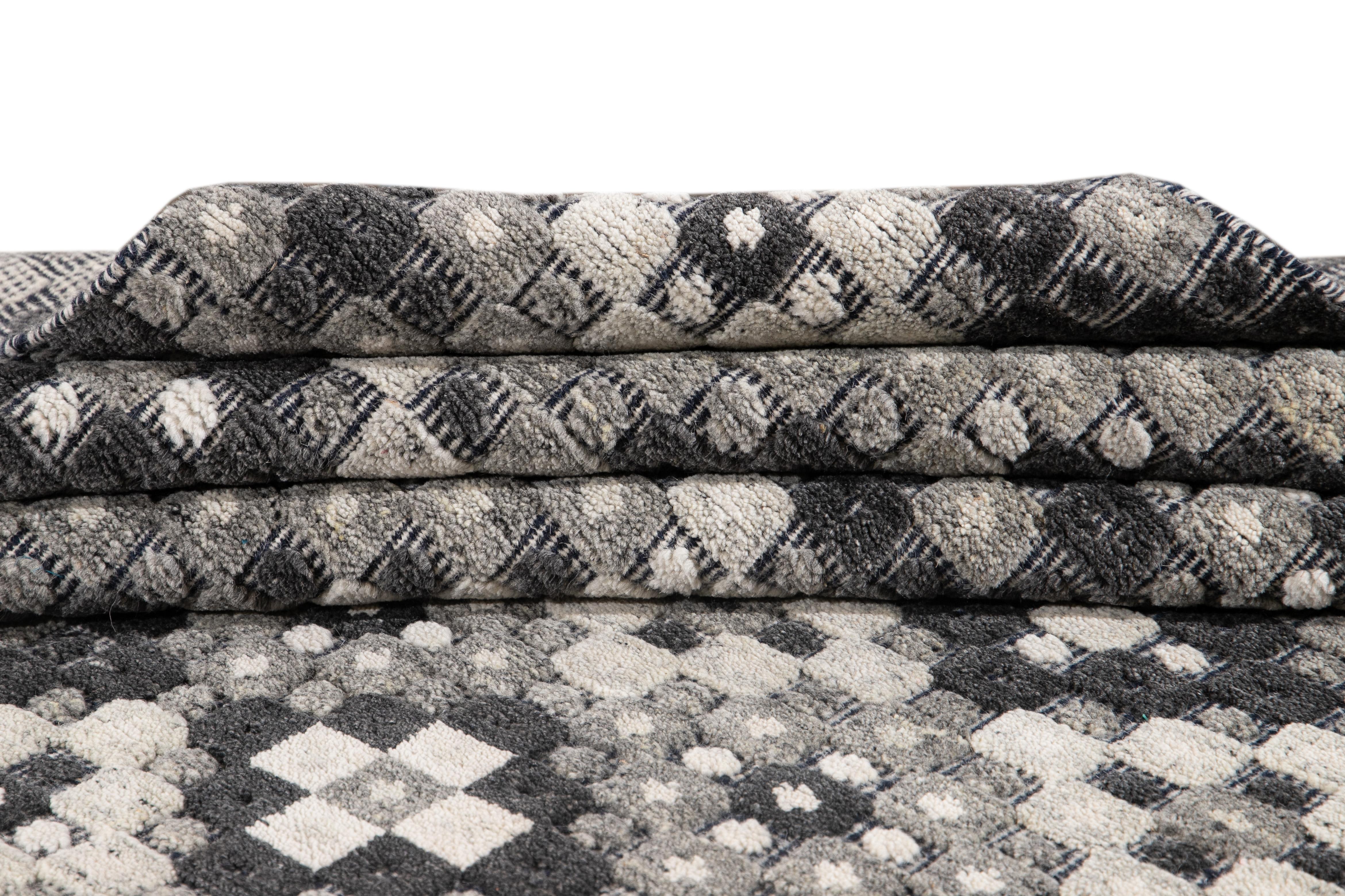 Allover Designed Soumak Wool Rug in Gray Tones For Sale 5