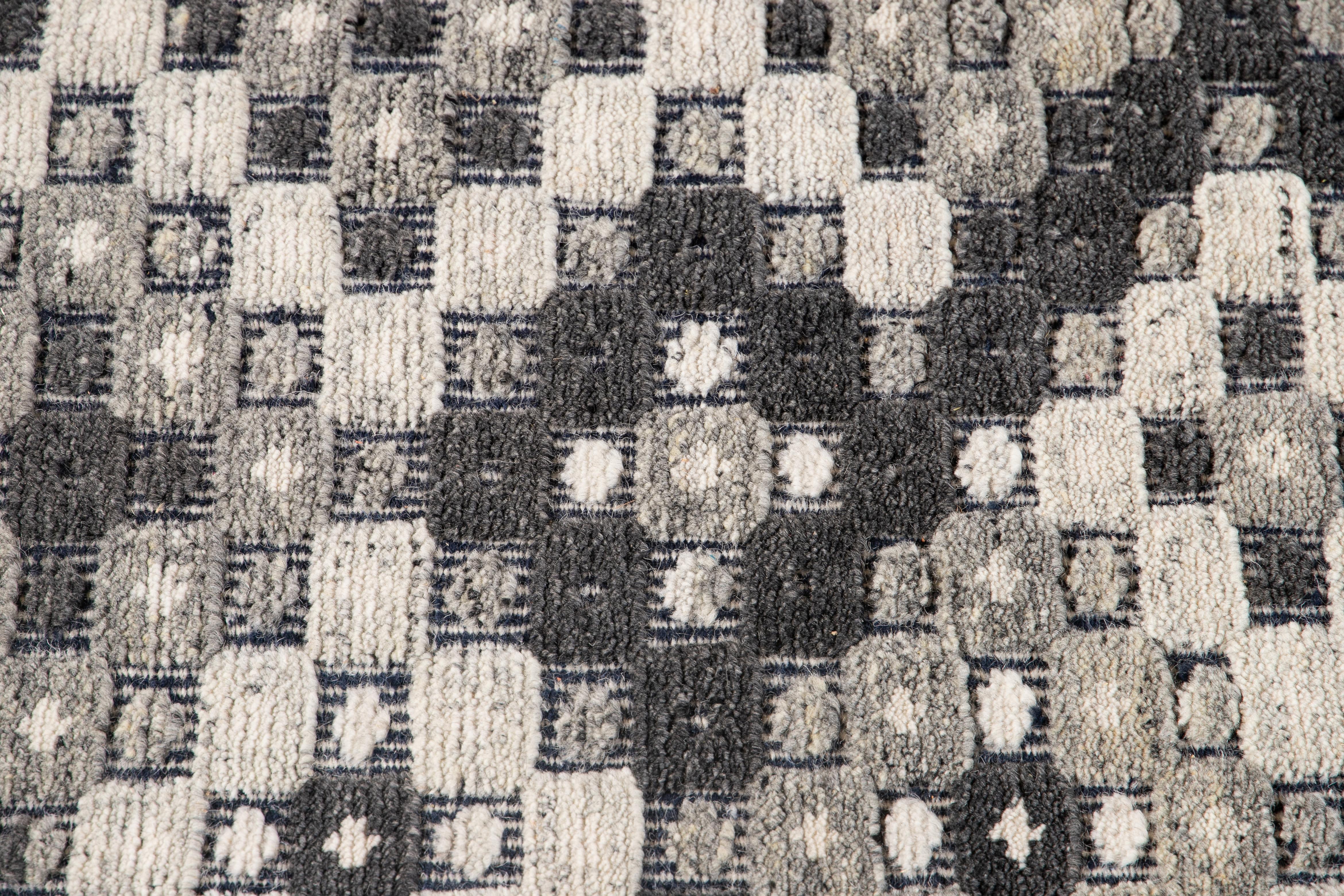 Hand-Knotted Allover Designed Soumak Wool Rug in Gray Tones For Sale