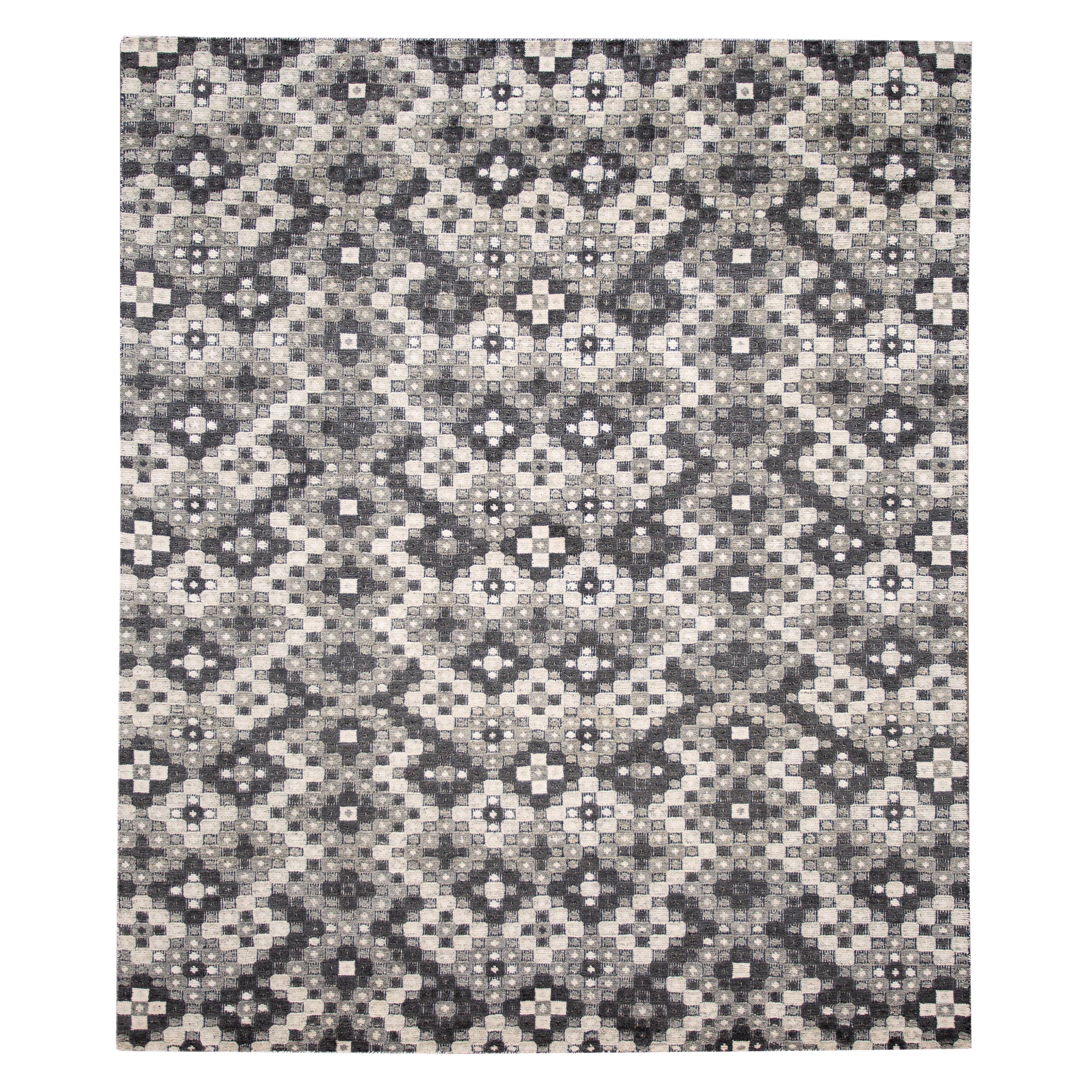 Allover Designed Soumak Wool Rug in Gray Tones For Sale