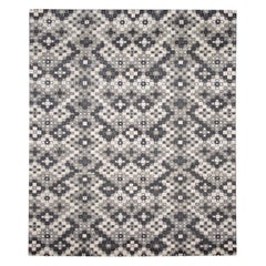 Allover Designed Soumak Wool Rug in Gray Tones