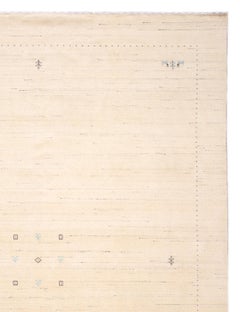 Modern Gabbeh Style Wool Rug, Ivory with Gray Accents, 9' x 11'