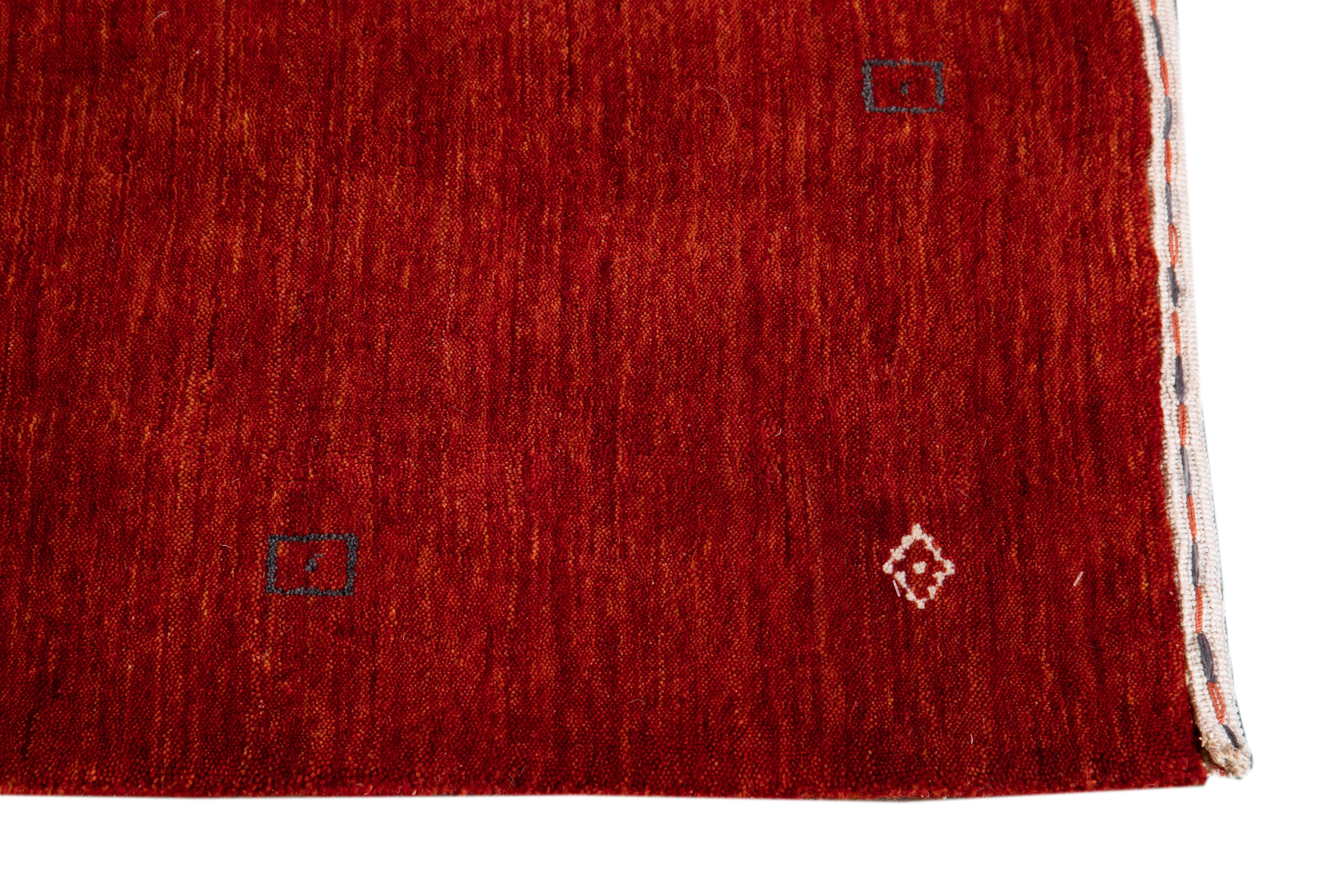 Hand-Knotted 21st Century Contemporary Gabbeh Style Runner Rug