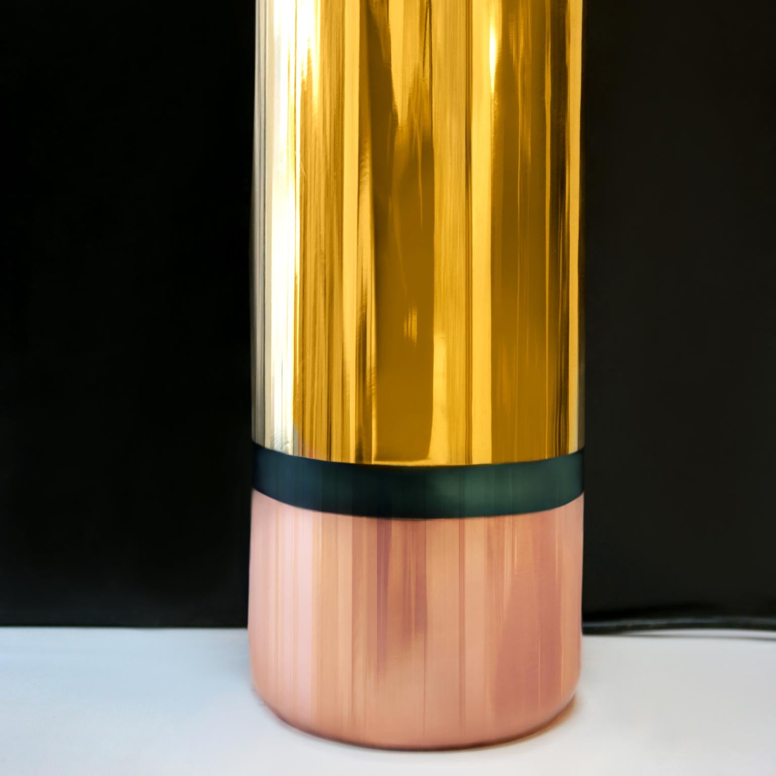 Plated 21st Century Contemporary Giampiero Romano Pencil Style Floor Lamp Brass For Sale