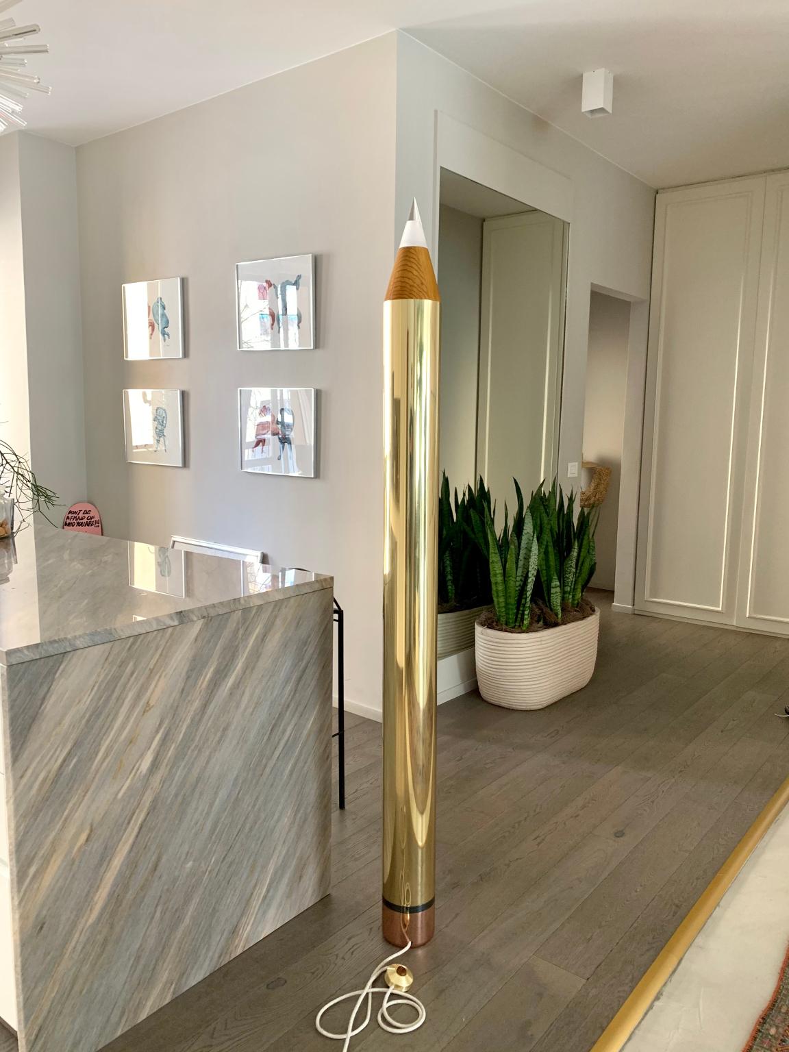 21st Century Contemporary Giampiero Romano Pencil Style Floor Lamp Brass For Sale 2