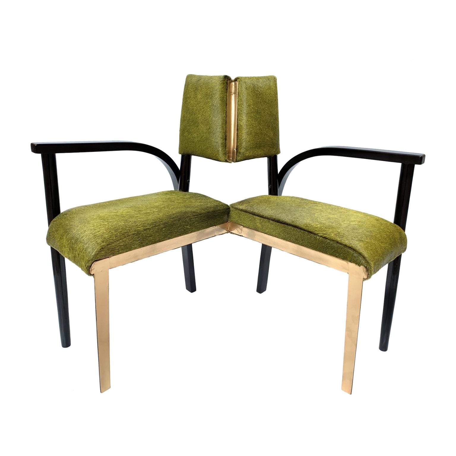 21st Century Contemporary Green Hairy Leather Corner Chair by Giampiero Romanò
