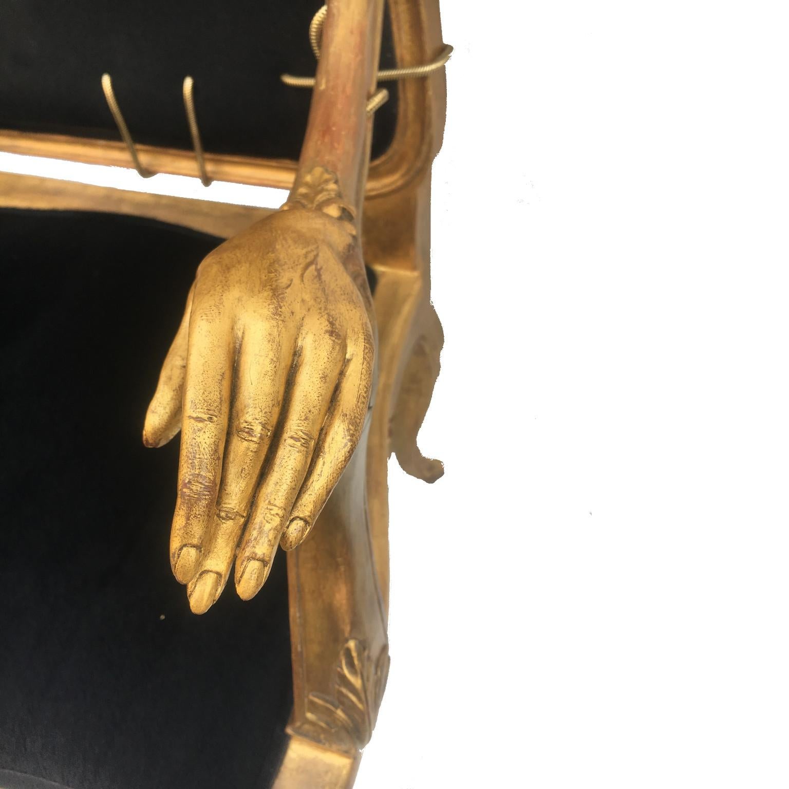 21st Century Contemporary Hairy Leather Sofa with Sculptural Golden Hands 7