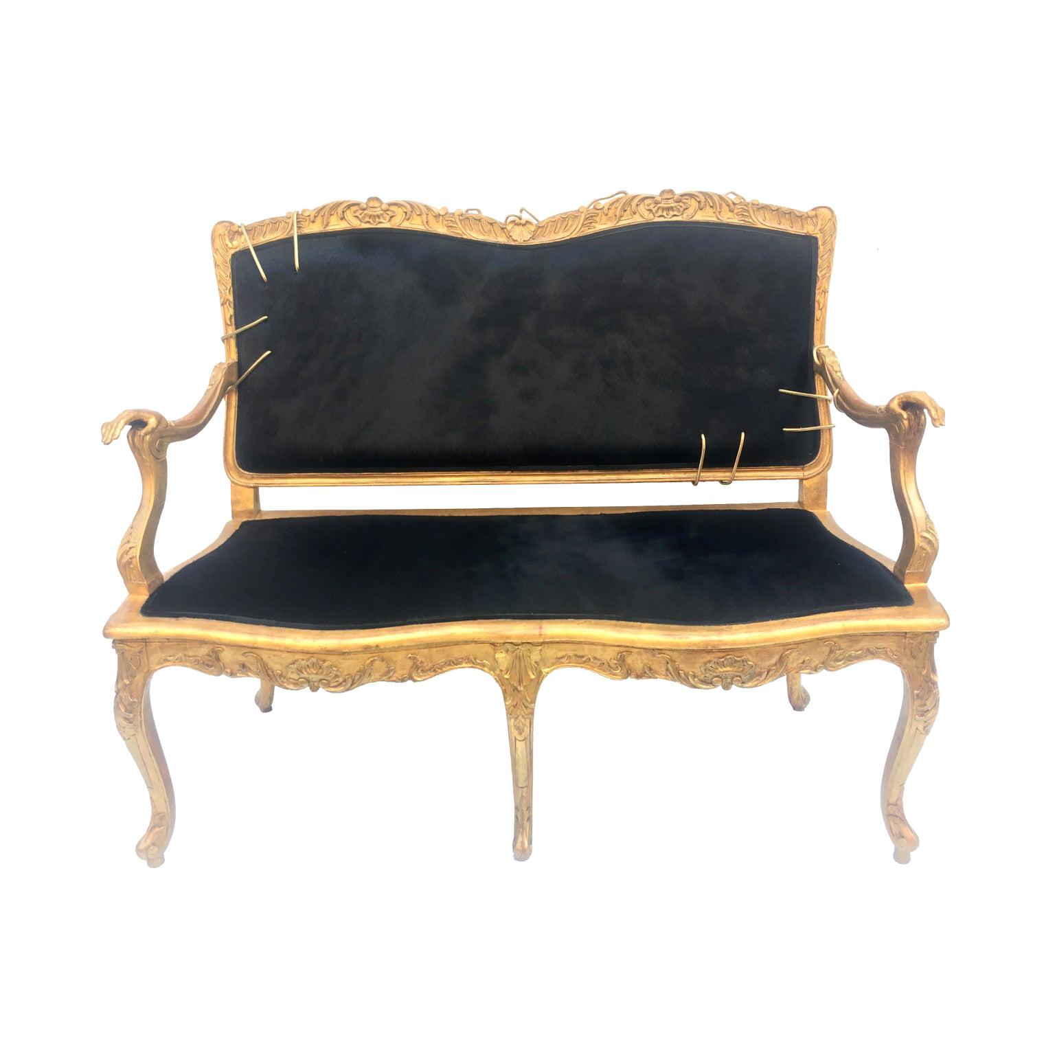 21st Century Contemporary Hairy Leather Sofa with Sculptural Golden Hands