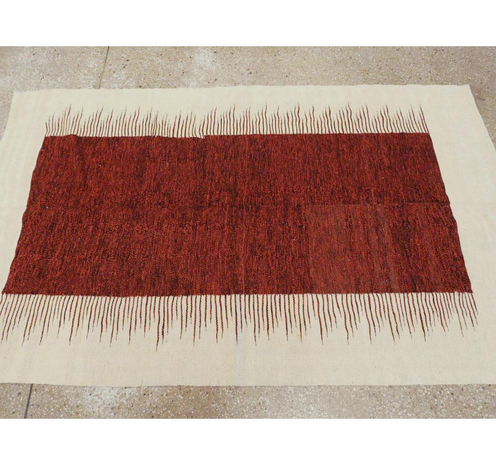 Wool 21st Century Contemporary Handmade Persian Flatweave Kilim Accent Rug For Sale