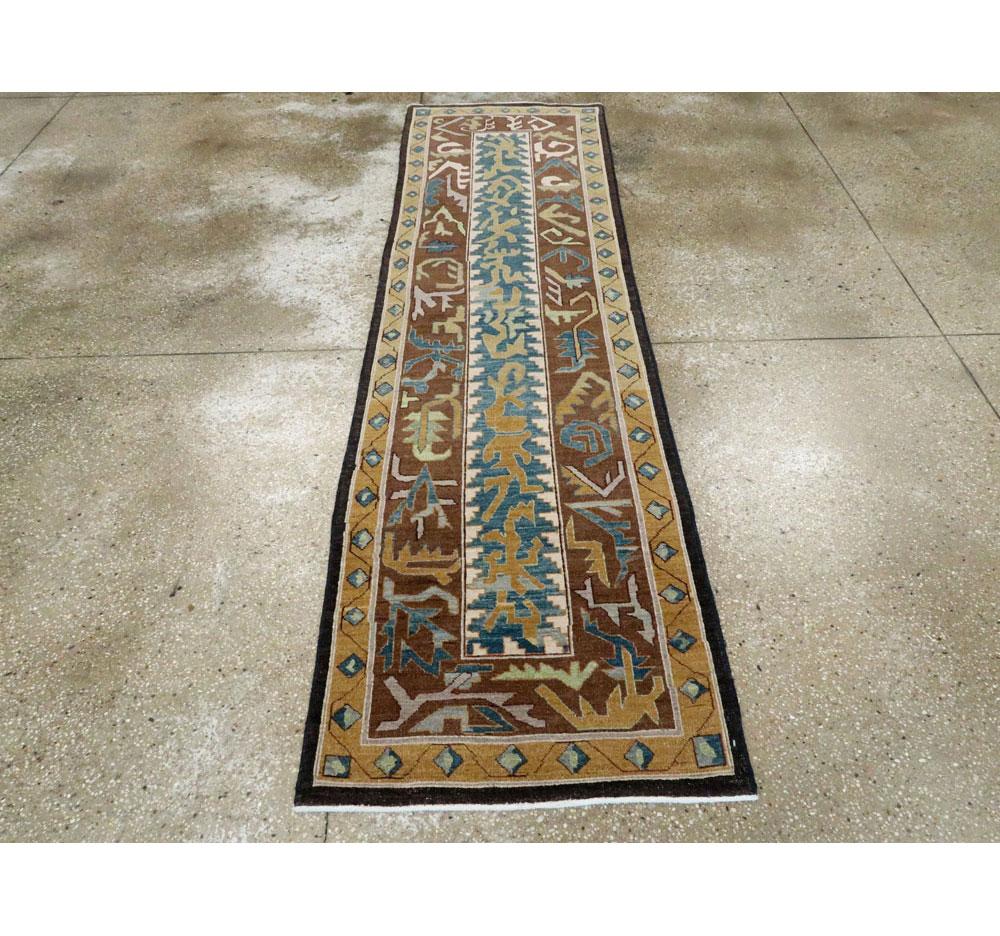Hand-Knotted 21st Century Contemporary Handmade Persian Tabriz Abstract Runner Rug For Sale