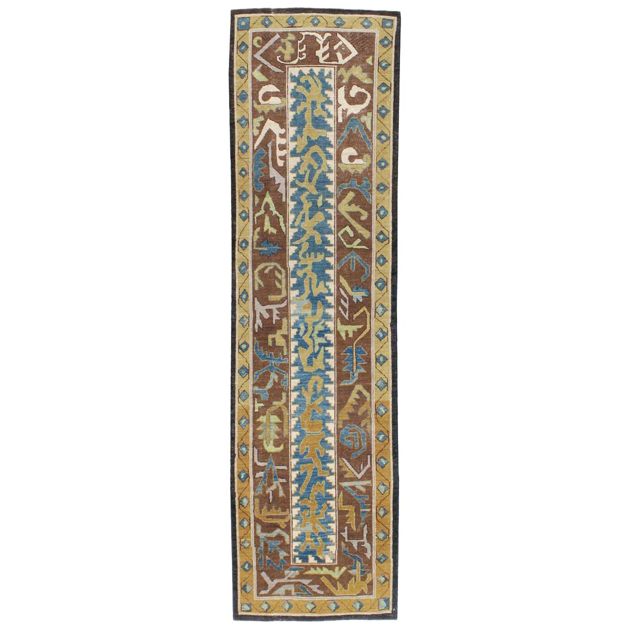 21st Century Contemporary Handmade Persian Tabriz Abstract Runner Rug