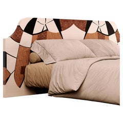 21st Century Contemporary Headboard Abstract in Wood Marquetry for Queen Bed (Tête de lit contemporaine abstraite en marqueterie de bois pour lit Queen)