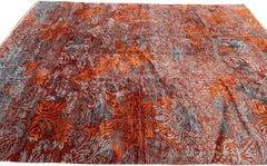 Contemporary Indian Wool & Silk Rug With Allover Rusted Design
