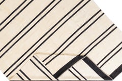 Contemporary Black & White Striped Kilim Flatweave Wool Rug