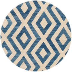 Hand-Knotted Kilim Wool Rug, Geometric Tan & Turquoise, Pakistan