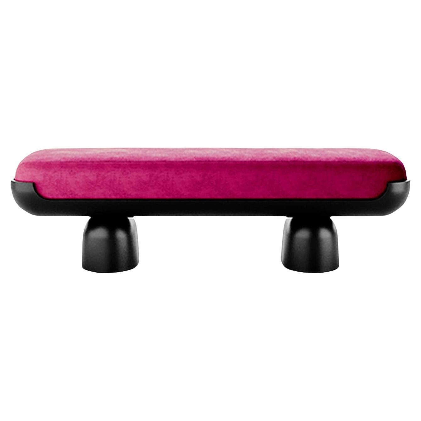 21st Century Contemporary Minimal Pink Velvet Bench, base Matte Black