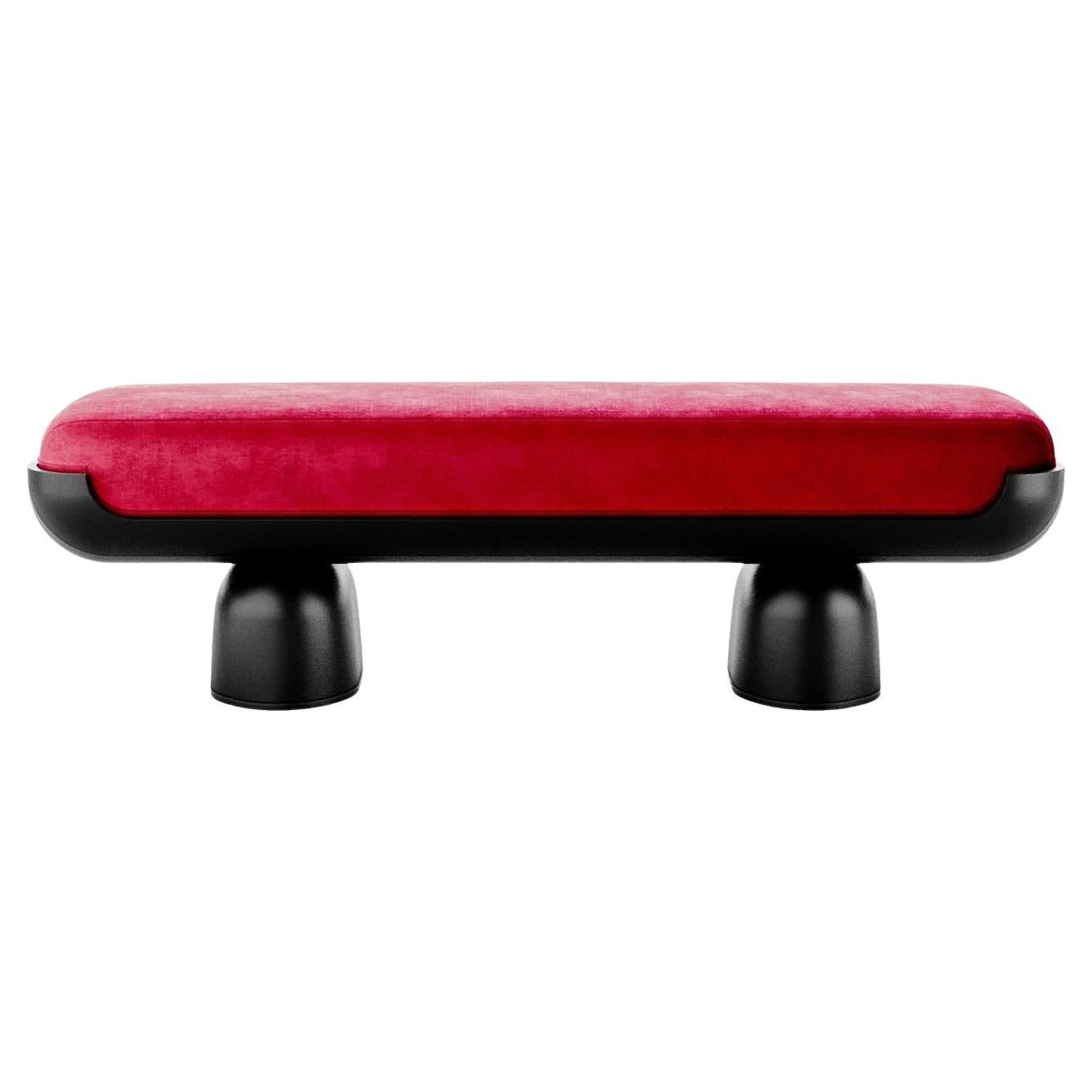 21st Century Contemporary Minimal Viva Magenta Velvet Bench, base Matte Black For Sale