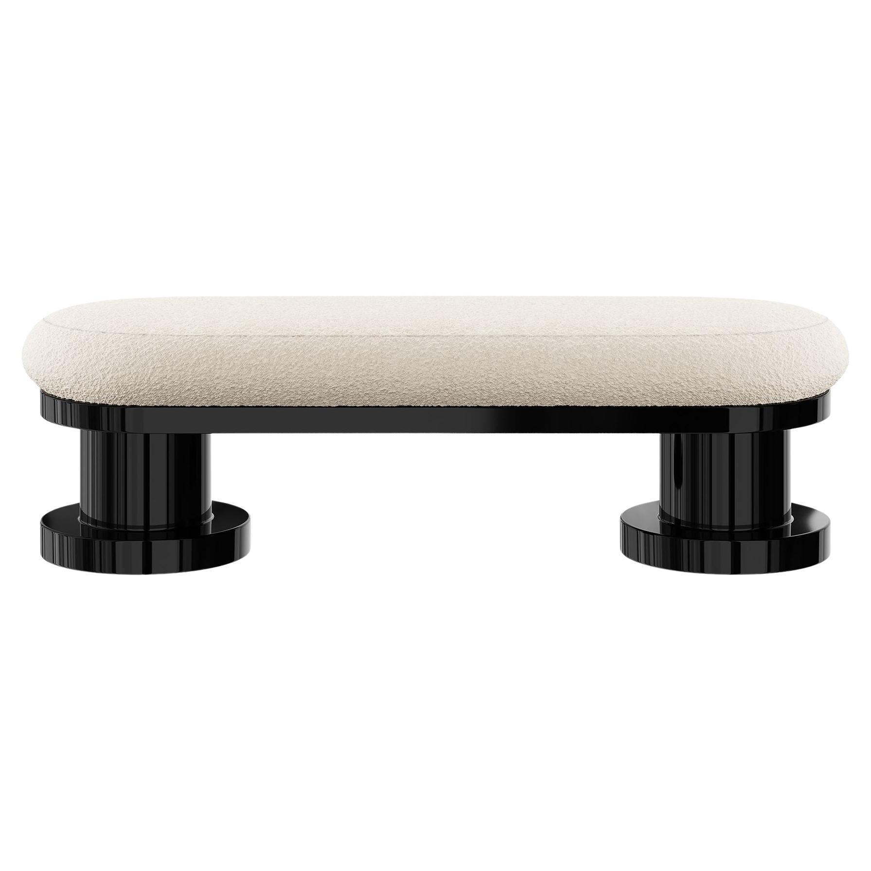Siglo XXI Contemporáneo Mínimo Gran Banco Blanco Boucle Patas Lacadas Negras