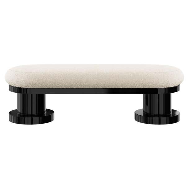 21st Century Contemporary Minimal Large White Boucle Bench Black ...
