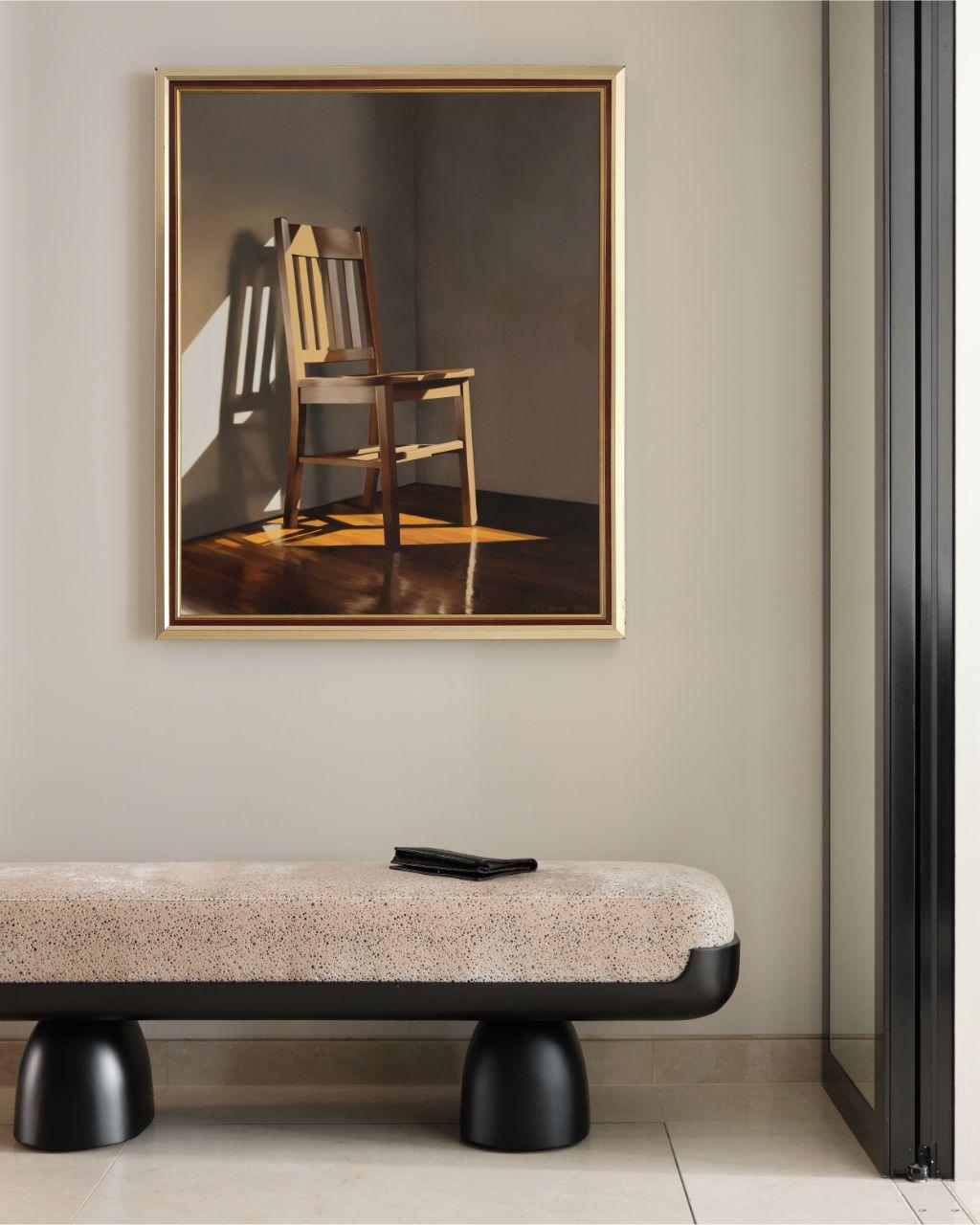 Modern 21st Century Contemporary Minimal White Velvet Bench Black Lacquered by HOMMÉS For Sale