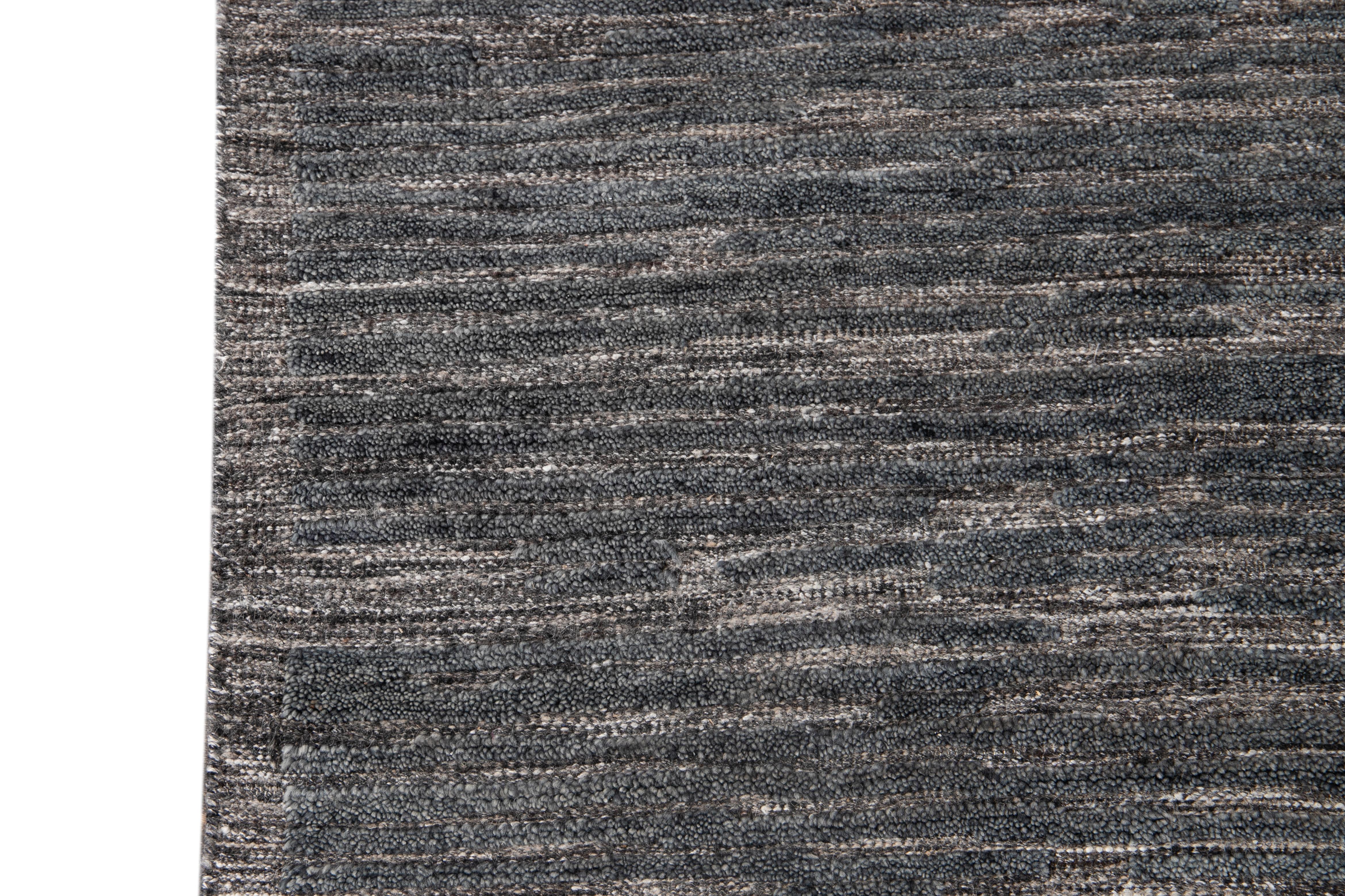 21st Century Contemporary Textured High Low Wool Rug For Sale 5