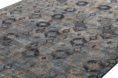 Modern Hand-Knotted Soumak Wool Rug, Geometric Design, India, 2019
