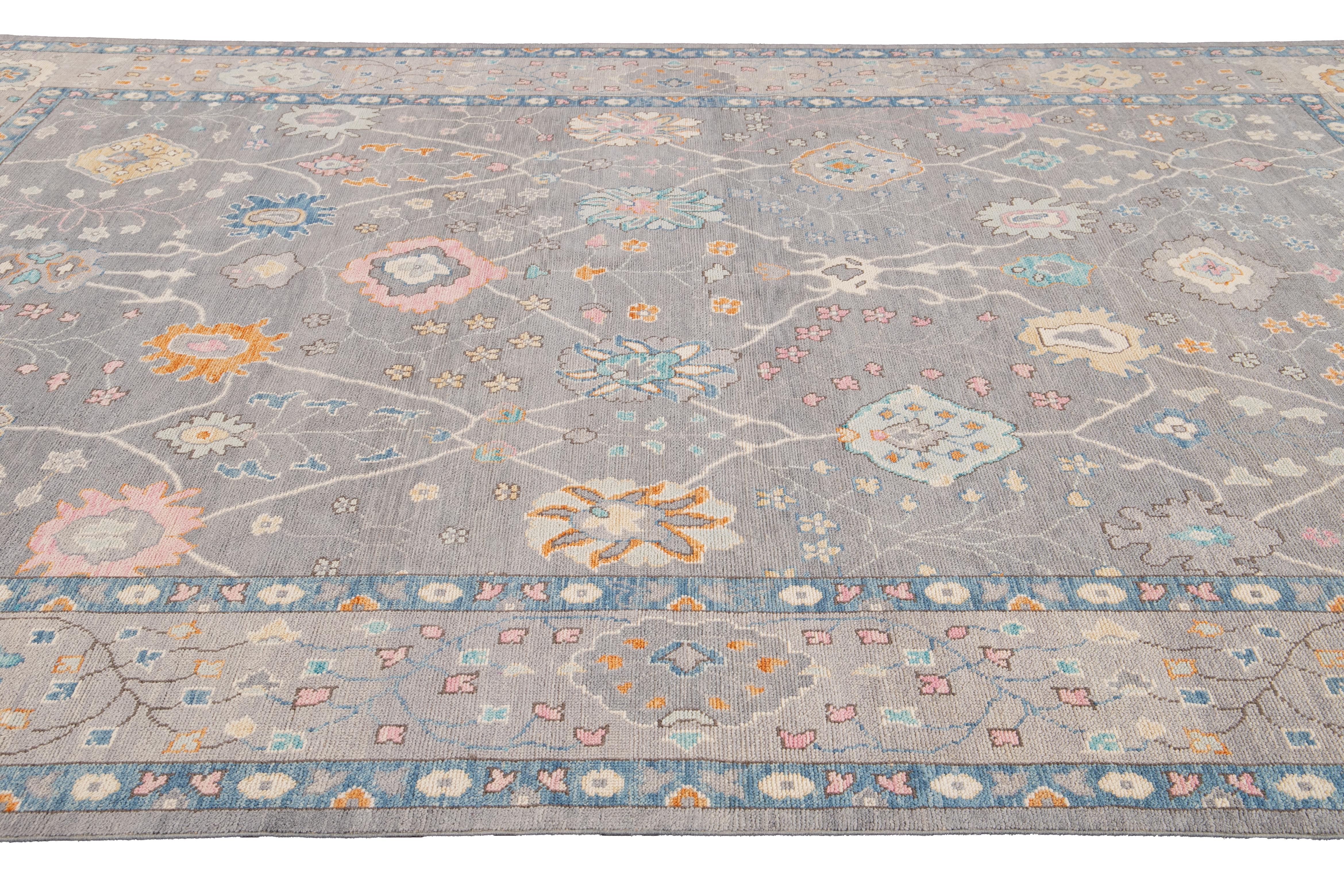 21st Century Contemporary Modern Oushak Style Wool Rug For Sale 9