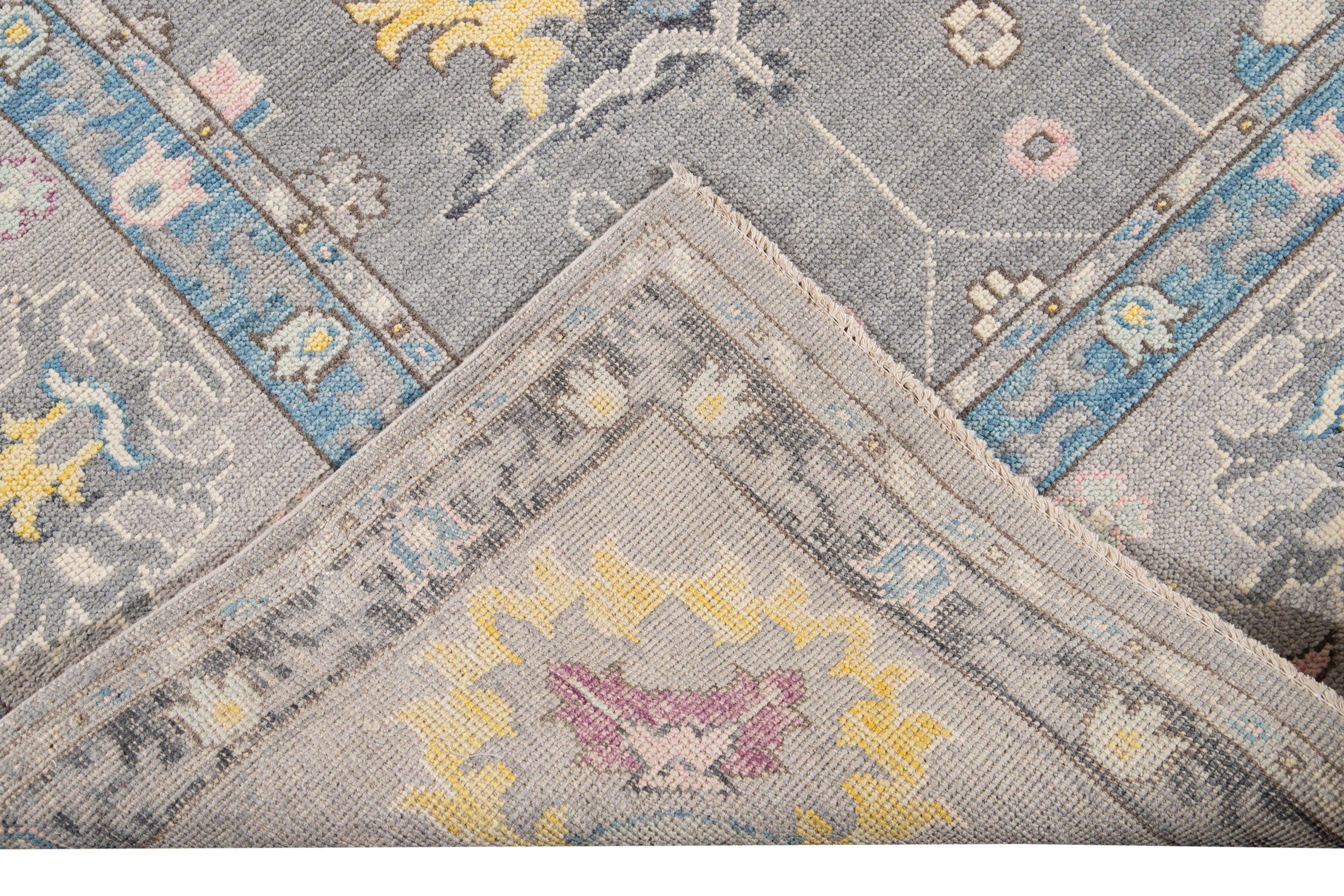 Hand-Knotted 21st Century Contemporary Modern Oushak Style Wool Rug For Sale