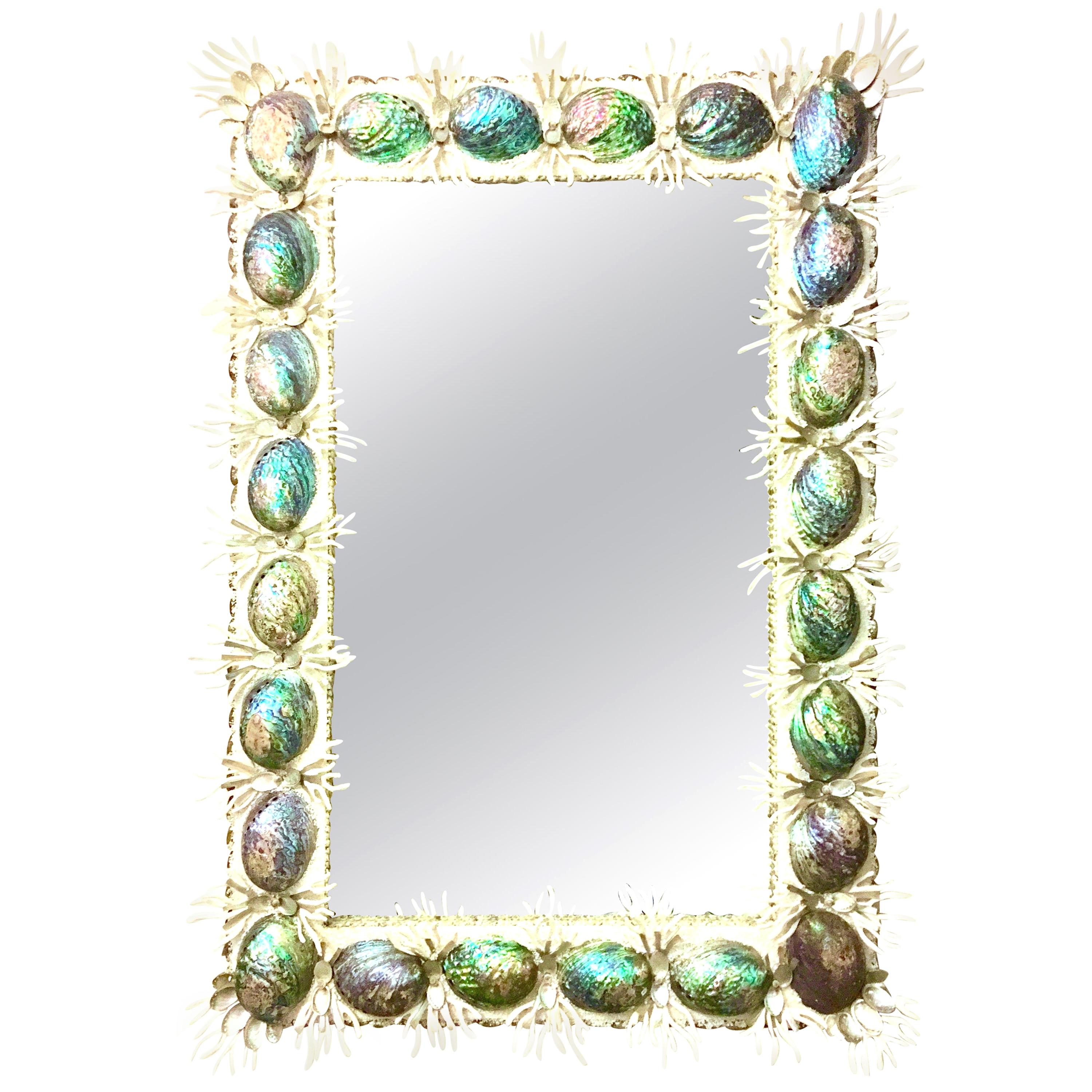 21st Century Contemporary Monumental Abalone Shell and Spider Coral Mirror For Sale