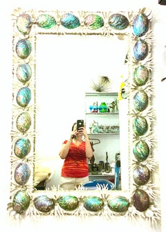 21st Century Contemporary Monumental Abalone Shell and Spider Coral Mirror
