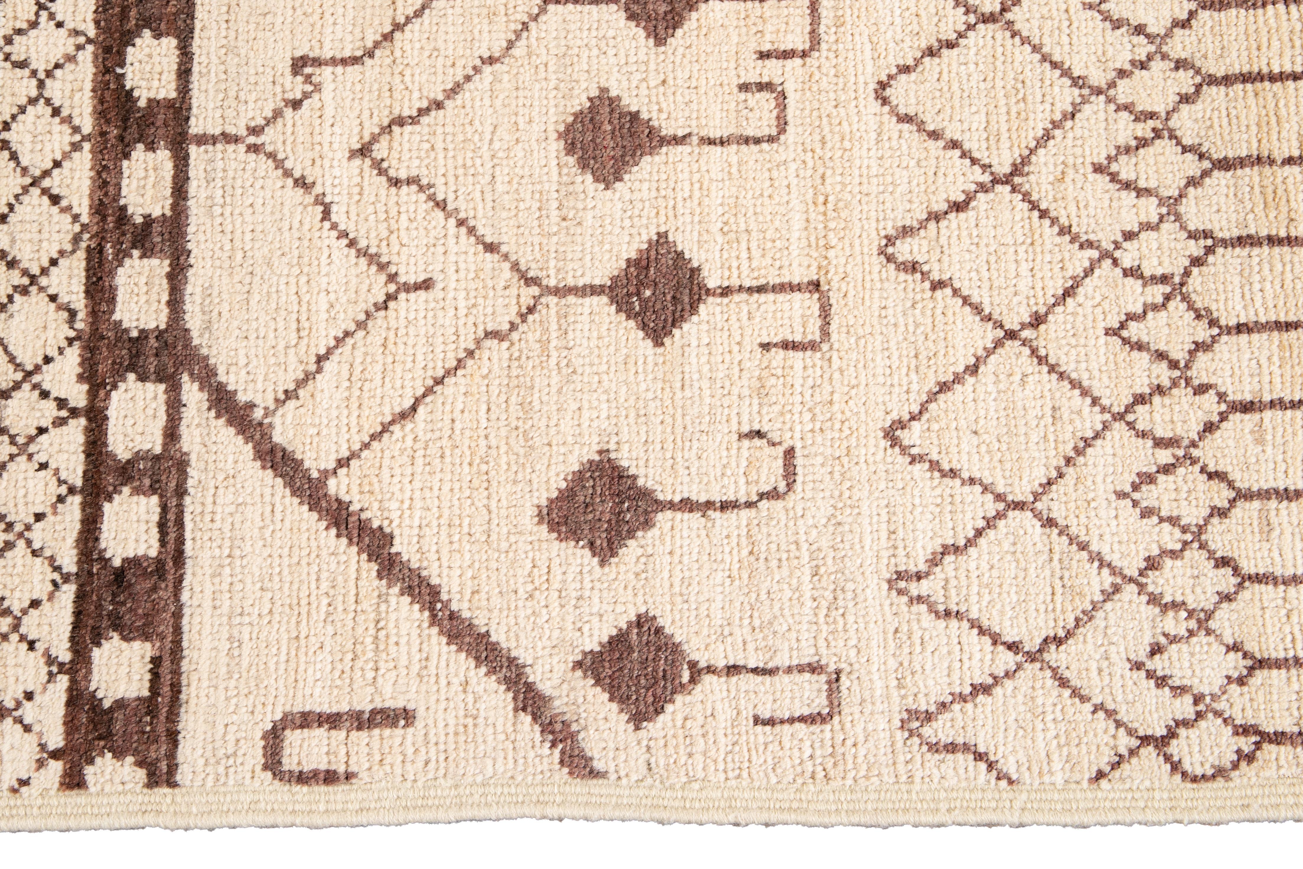 Hand-Knotted 21st Century Contemporary Moroccan Style Wool Rug For Sale