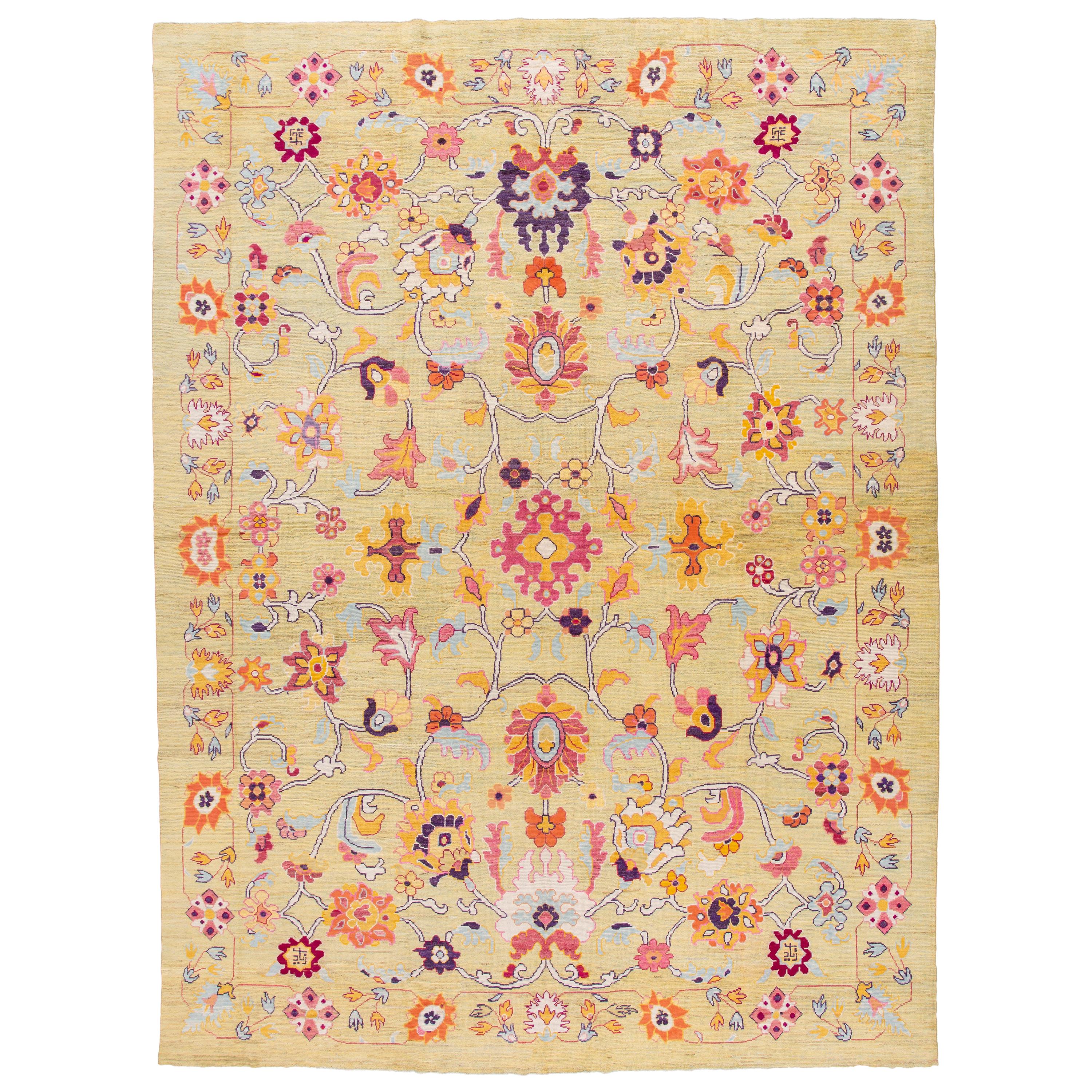 21st Century Contemporary Oushak Colorful Wool Rug For Sale