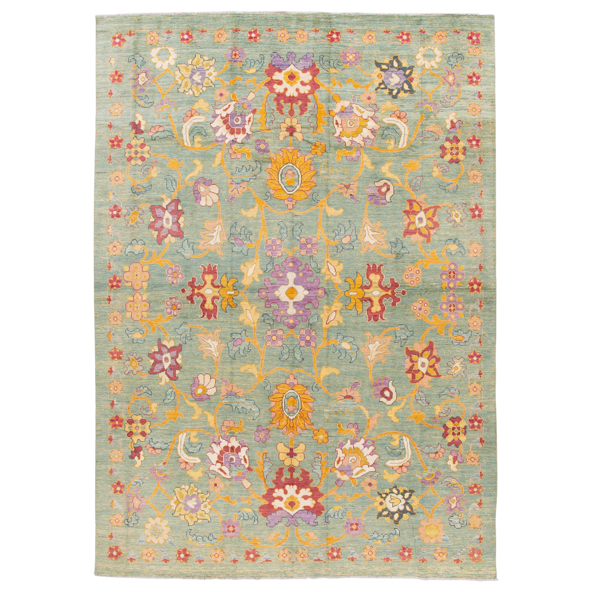 21st Century Contemporary Oushak Colorful Wool Rug For Sale at 1stDibs