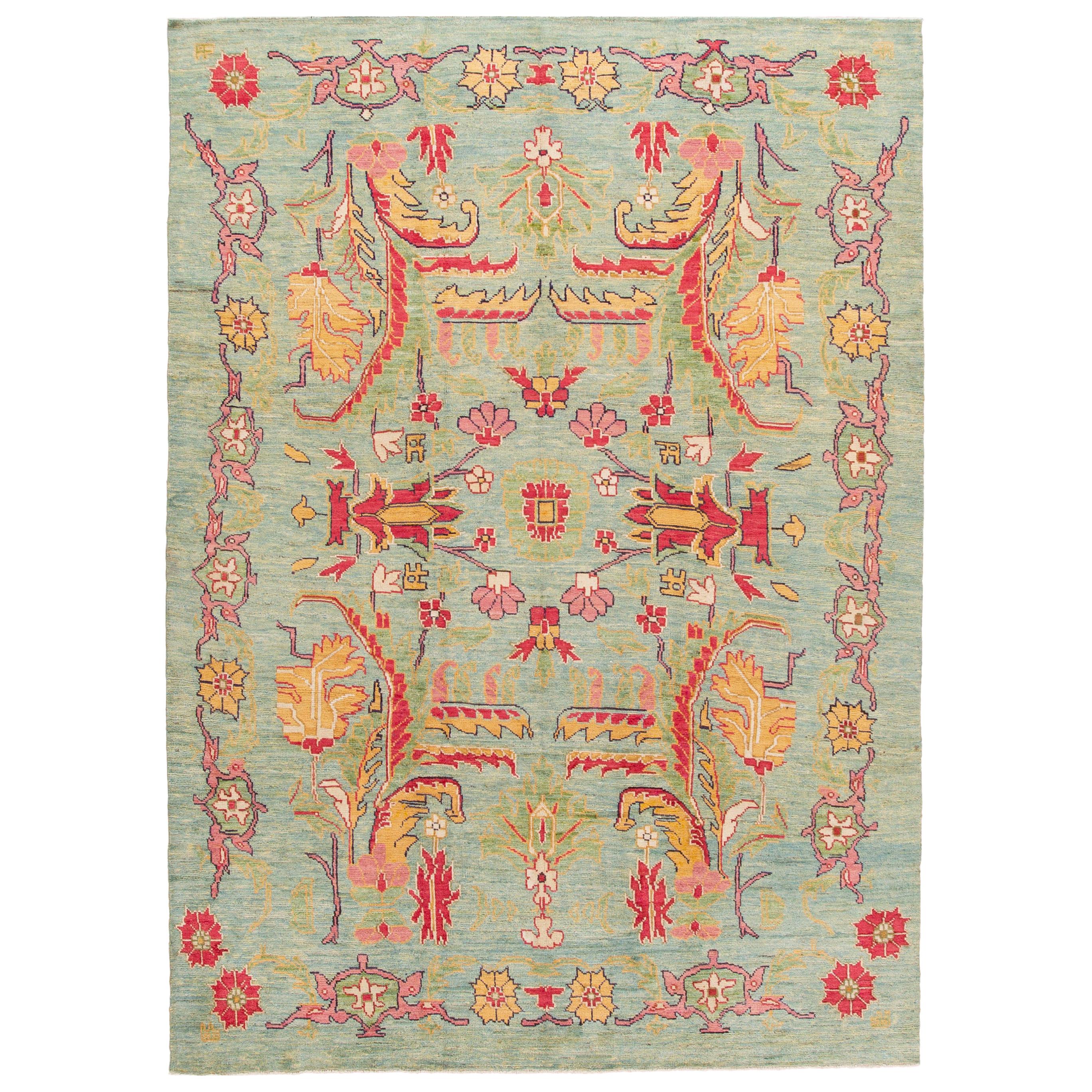 21st Century Contemporary Oushak Colorful Wool Rug For Sale at 1stDibs