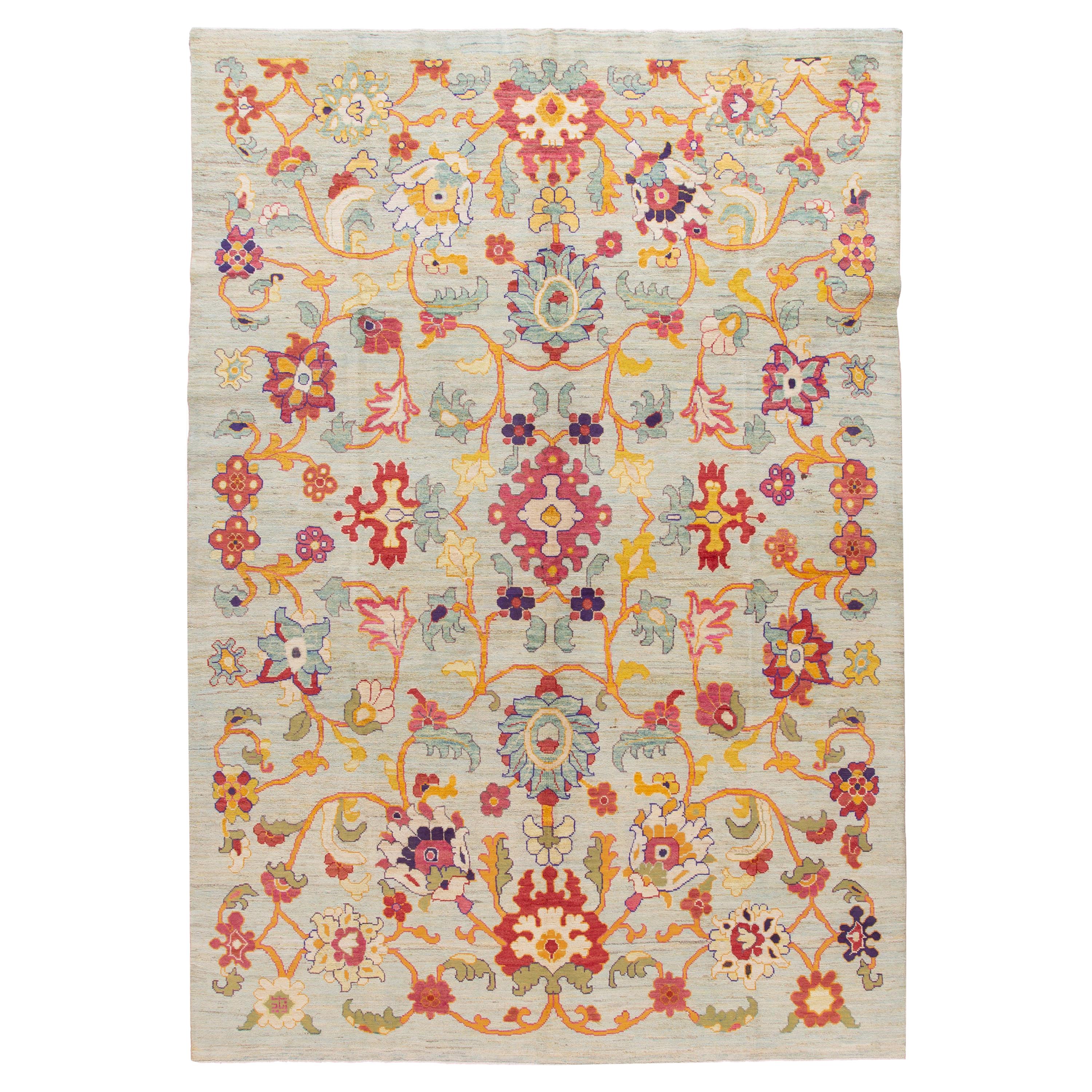 21st Century Contemporary Oushak Colorful Wool Rug For Sale at 1stDibs