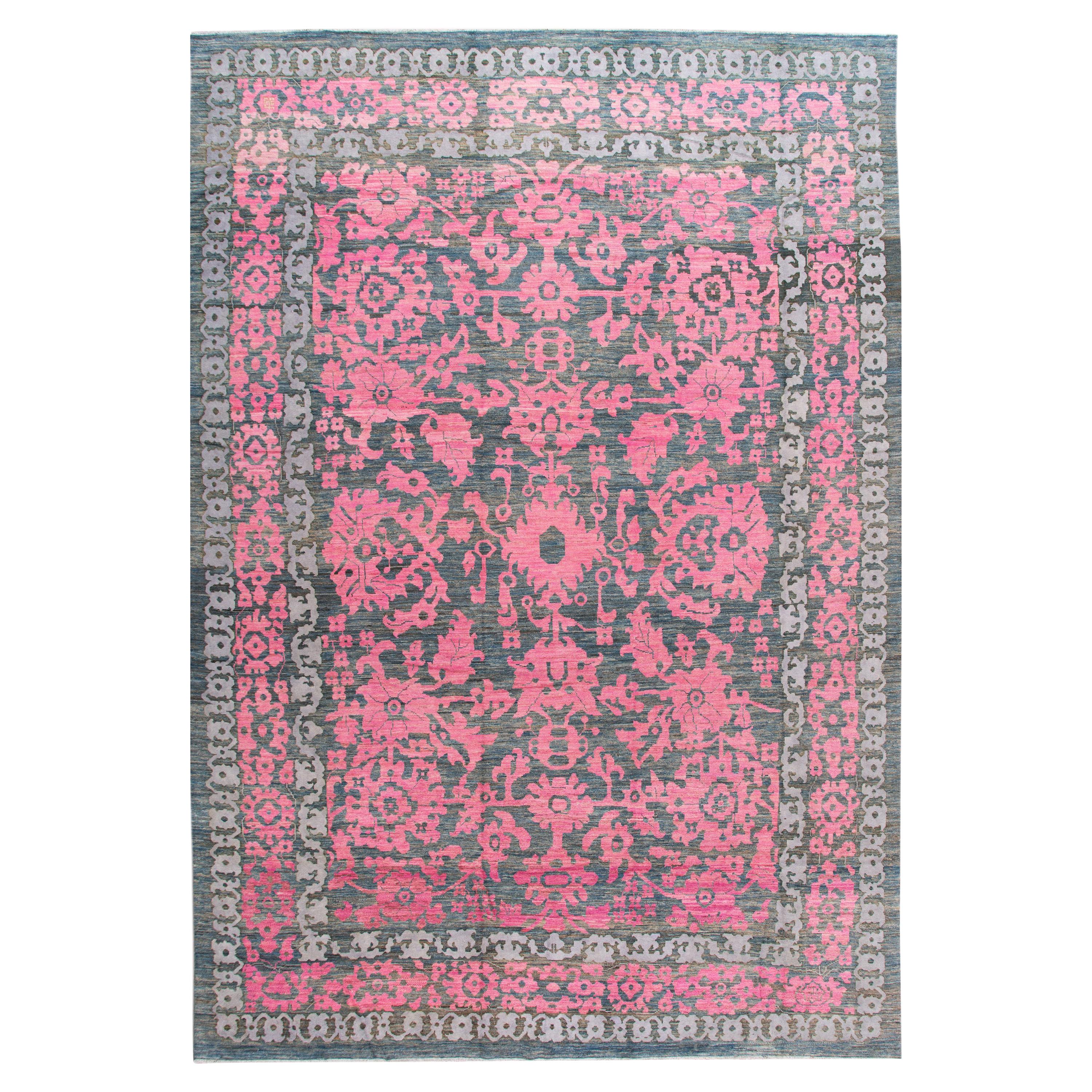 21st Century Contemporary Oushak Colorful Wool Rug For Sale