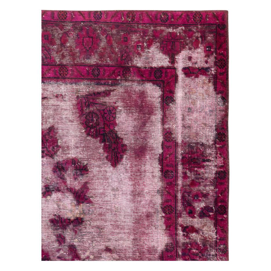 Modern 21st Century Contemporary Overdyed and Distressed Persian Accent Rug in Fuchsia