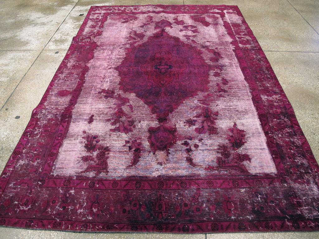 21st Century Contemporary Overdyed and Distressed Persian Accent Rug in Fuchsia In New Condition In New York, NY
